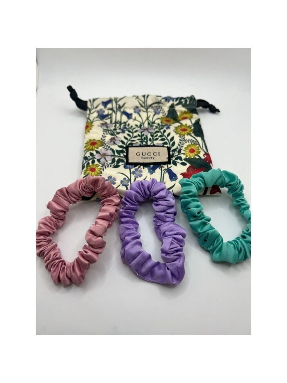 New Gucci Beauty Floral Scrunchie Set One Size Pink Purple Green